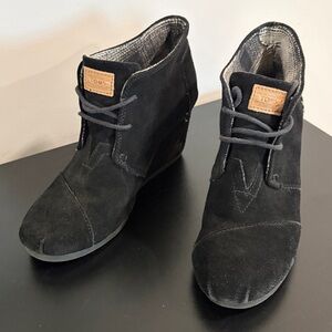TOMS Black Suede Wedge Ankle Shoes